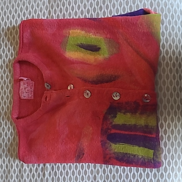 Sloop Jones Abstract Hot Pink Green Women's Cardigan. Hand Painted. Oversized. - Picture 14 of 16